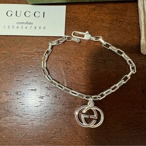 Gucci Made In Italy Sterling Silver Logo Interlocking Charm Bracelet